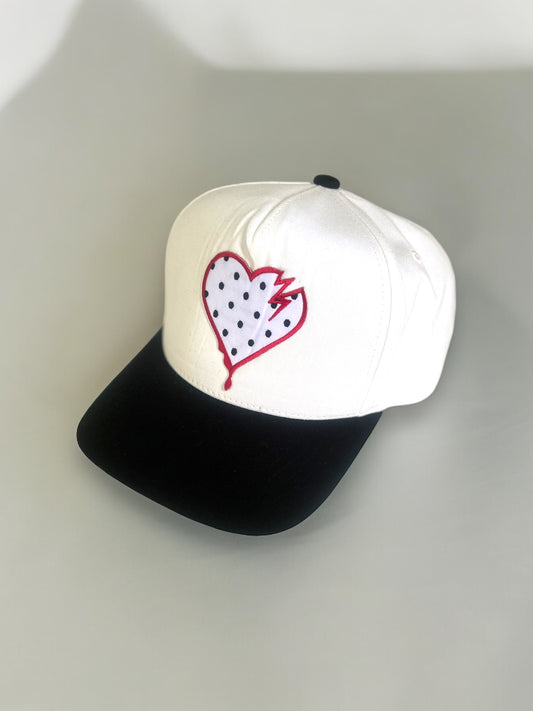 Crooked Hearted Dots Snapback Cap (Black/Red White)