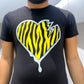 Crooked Hearted Zebra Stripes Unisex T-Shirt (Black Shirt Grey & Yellow)