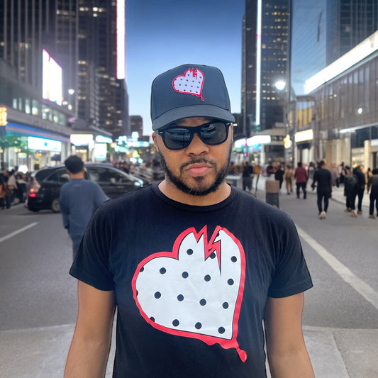 Crooked Hearted Dots Hat & T-Shirt Combo ( Black/Red & White )