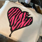 Crooked Hearted Zebra Stripes Unisex T-Shirt (White l/Black & Pink)