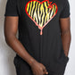 Crooked Hearted Zebra Stripes Unisex T-Shirt (Black/Red & Yellow)