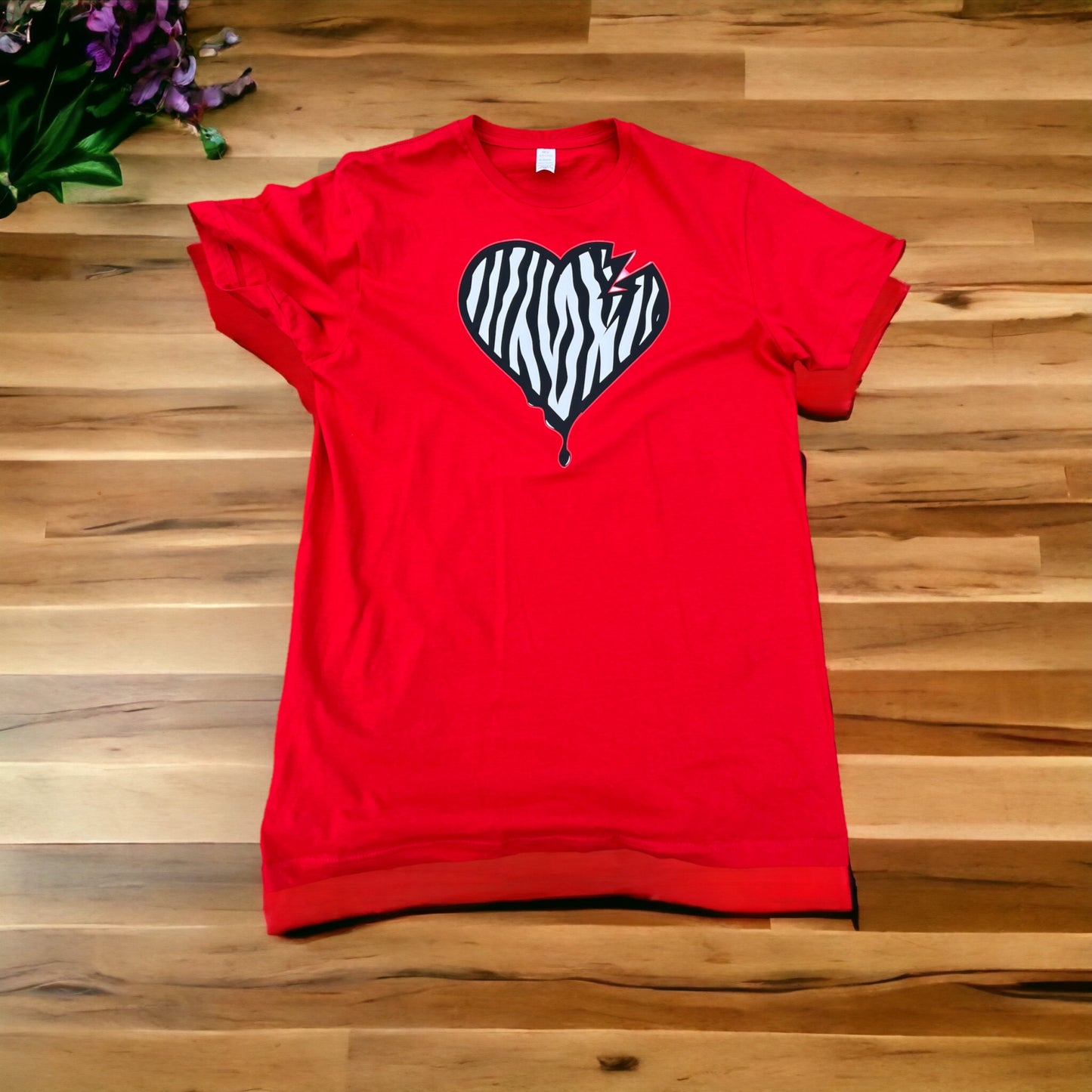 Crooked Hearted Zebra Stripes Unisex T-Shirt (Red/Black & White)